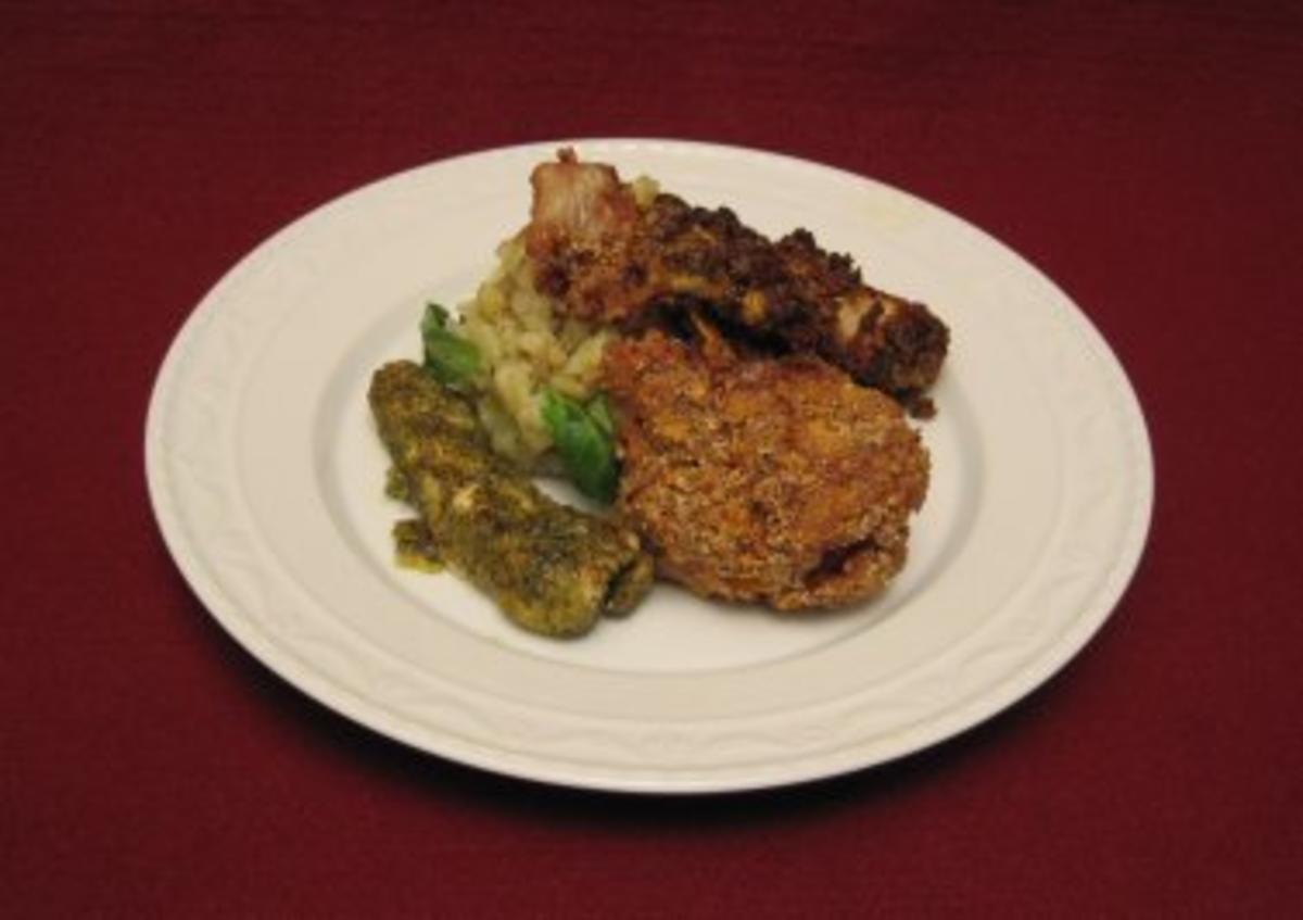 Rezept mit Bild: 08.06. Christian: Dreierlei vom Backhendl an lauwarmem steirischem Erdäpfel-Vogerl-Salat