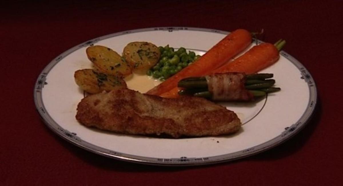 Rezept: Paniertes Kalbsschnitzel à la Resi mit Butterkartoffeln und Marktgemüse (Willi Lemke)