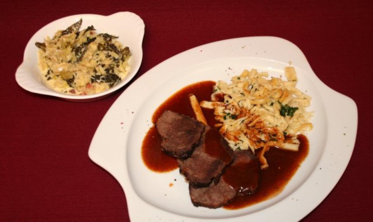 Rezept: Sauerbraten mit Rahmwirsing und handgeschabten Spätzle