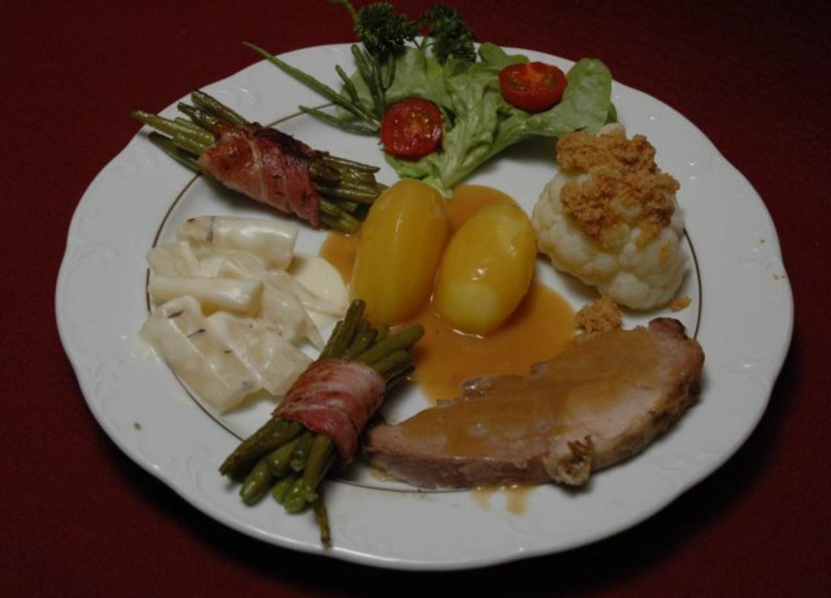 Rezept mit Bild: 05.02. Ruth: Salzwiesenlamm mit Speckbohnen und Schwarzwurzeln in Rahmsoße (Nordfriesland)