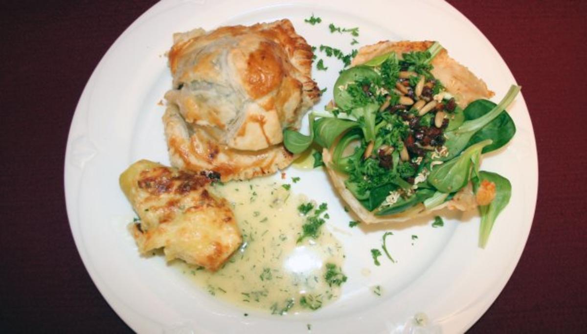 Rezept mit Bild: 18.05. Reinhild: Fisch Wellington, dazu gefüllte Kartoffel in Dill-Limettensoße